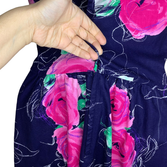 Vintage Lanz Originals Tea Dress S Cottagecore Floral Sleeveless Midi A Line 80s - Picture 9 of 10